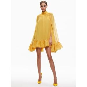 Alice Olivia Yellow Erna Flowy Cape Dress Mini M